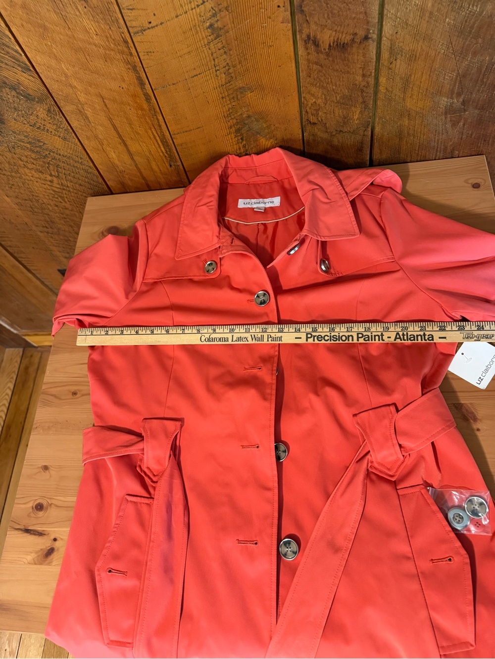 Liz Claiborne XL NWT Belted Trench Coat Hooded Rain Jacket Coastal Preppy - Picture 12 of 15